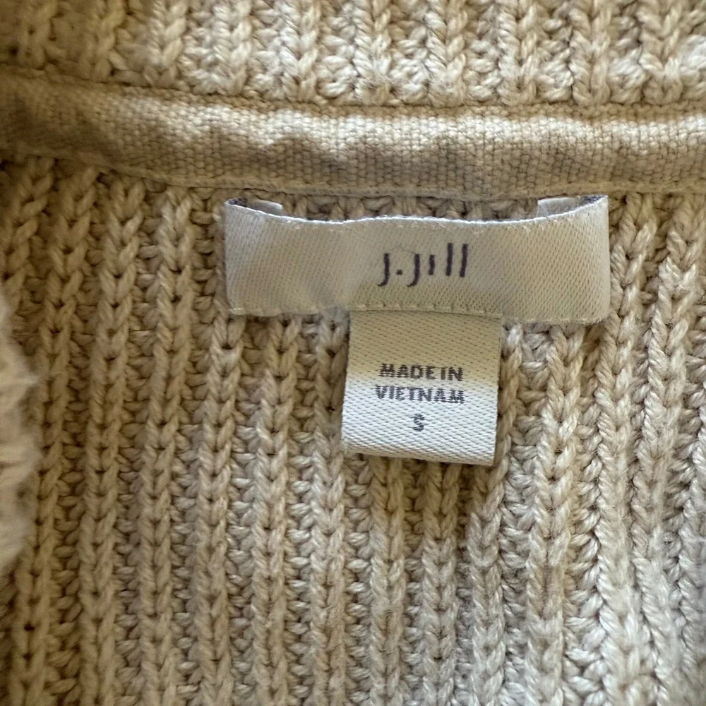 J.Jill Button‎ Front Knit Cardigan Sweater Pockets Collar Beige Cotton Blend S
